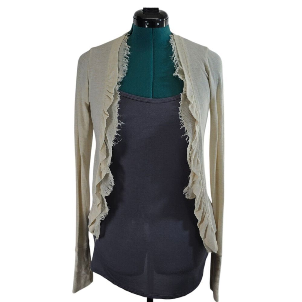 Poof Excellence Womens Open Cardigan  Creme Lacey Detail Lightweight Size Large‎